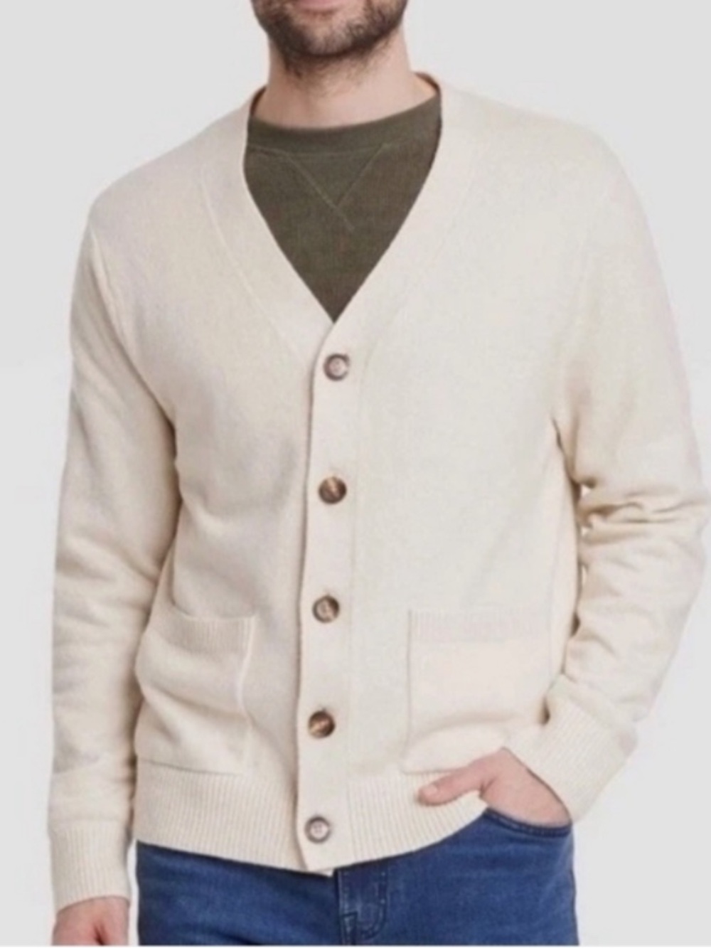 Goodfellow & Co Cream Button-Front V-Neck Cardigan
